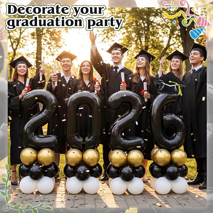 4 Sets 5 ft Graduation 2026 Balloons Column Stand Kit Jumbo Black 2026 Grad Cap - Image 5