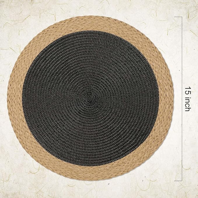Round Placemats Set of 4, Woven Table Mats, Wide Edge, 15 Inch Diameter - Image 2