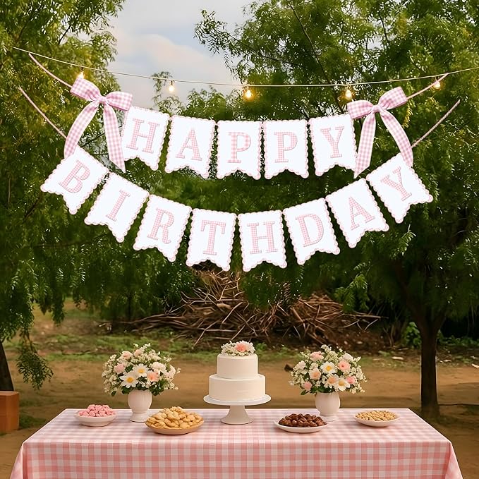 Bow Happy Birthday Banner for Bow Birthday Decorations Pink Bows Garland for - Image 3
