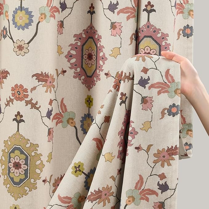 Boho Floral 100% Grommet Blackout Curtains 72 Inch 2 Panels | Colorful Bohemian - Image 5