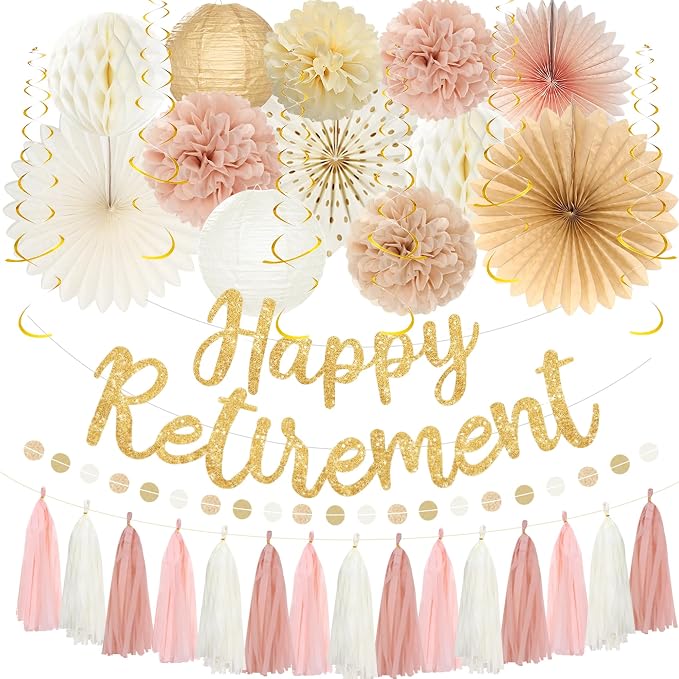 Roetyce Retirement Party Decorations Women Men, Blush Pink Happy Retirement | by Roetyce