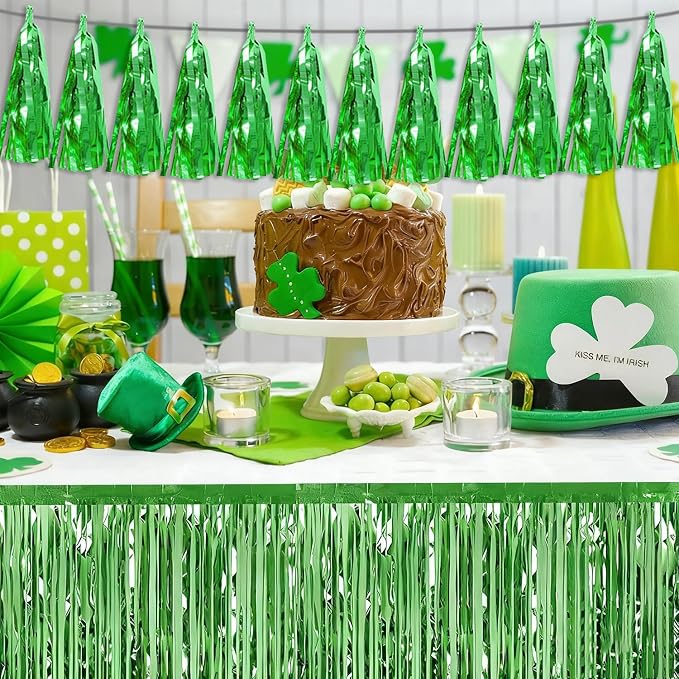 3P Green Tassel Banner Garland Metallic Foil Fringe Banner Tinsel Tassels - Image 6