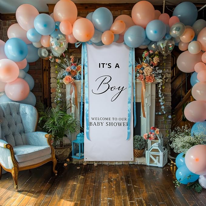 Oudain 24x60 Inch It's a Boy Burlap Banner, Baby Shower Fabric Backdrop - Image 6