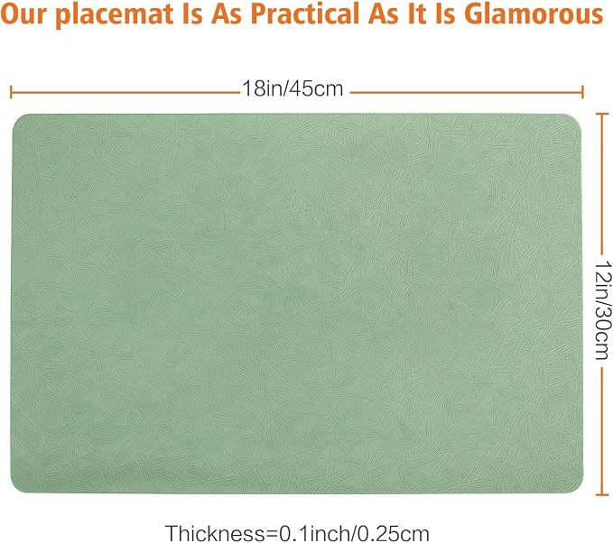 Vinyl Green Placemats Set of 6 Wipeable Waterproof Table Mats | Heat Resistant - Image 6