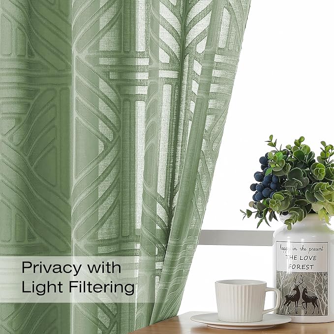 Simplebrand Sage Green Semi Sheer Curtains 96 Inches Long 2 Panels, Light - Image 2