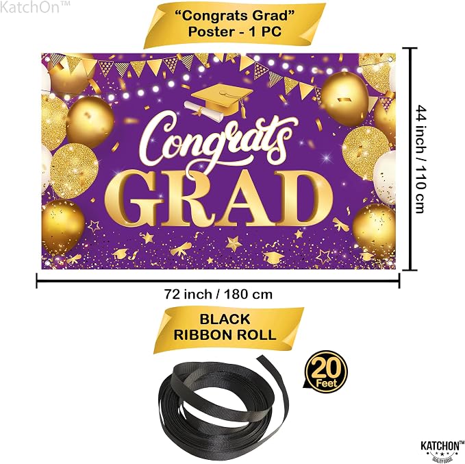 KatchOn Purple And Gold Graduation Backdrop 72x44 Inch | Congrats Grad Banner - Image 4