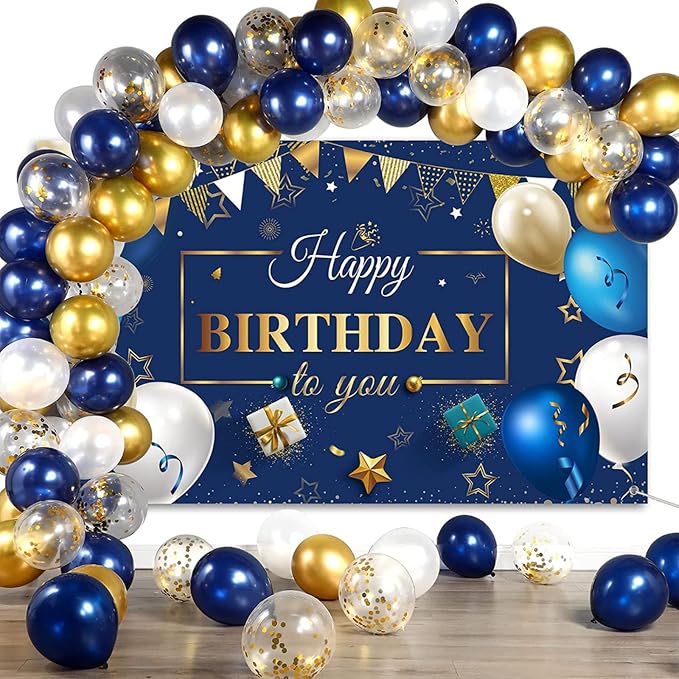 CANREVEL 127pcs Navy Blue Gold Balloons Garland Kit White Gold Confetti - Image 3