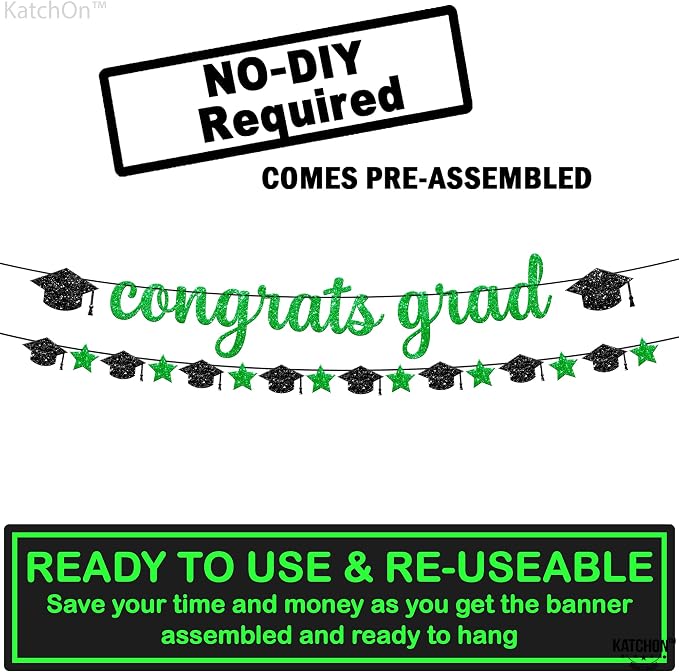 KatchOn Glitter Congrats Grad Banner 10 Feet | Pre-Strung, Congratulations - Image 2