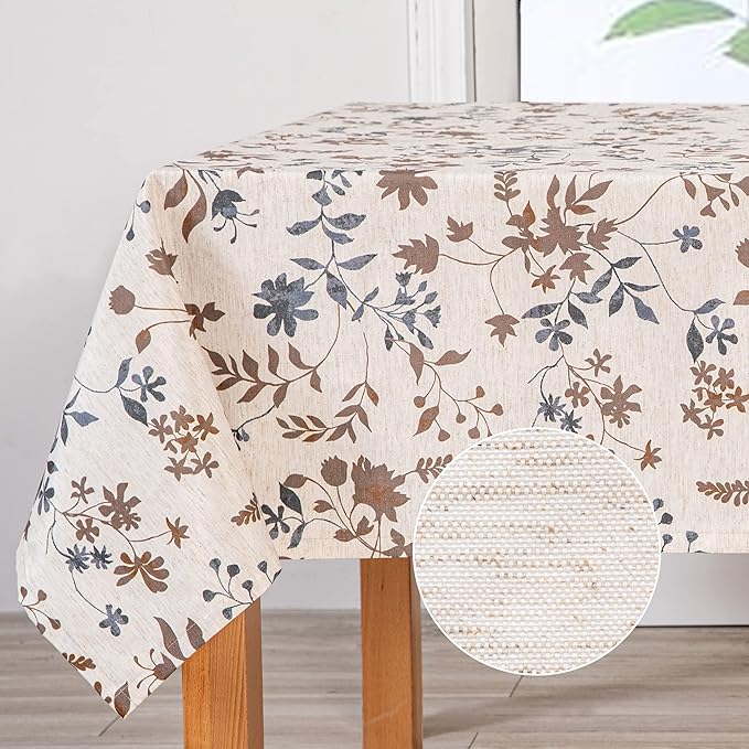 MYSKY HOME Rustic Tablecloth Classic Brown Leaves Printed Linen Fabric Table Cover Waterproof Fabric Tablecloth Farmhouse Decoration 60x120 Inches Rectangle/Oblong for Kitchen Dining and Outdoor Use