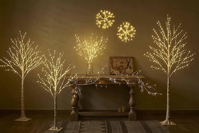 Hairui Lighted Birch Garland Battery Operated with 8 Function 48 Warm White and Multi Color Lights 6FT, Pre Lit Garland for Fireplace Christmas Holiday Decoration Indoor Outdoor