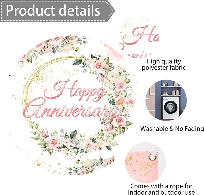 6X4 ft Floral Anniversary Backdrop Banner - Image 7