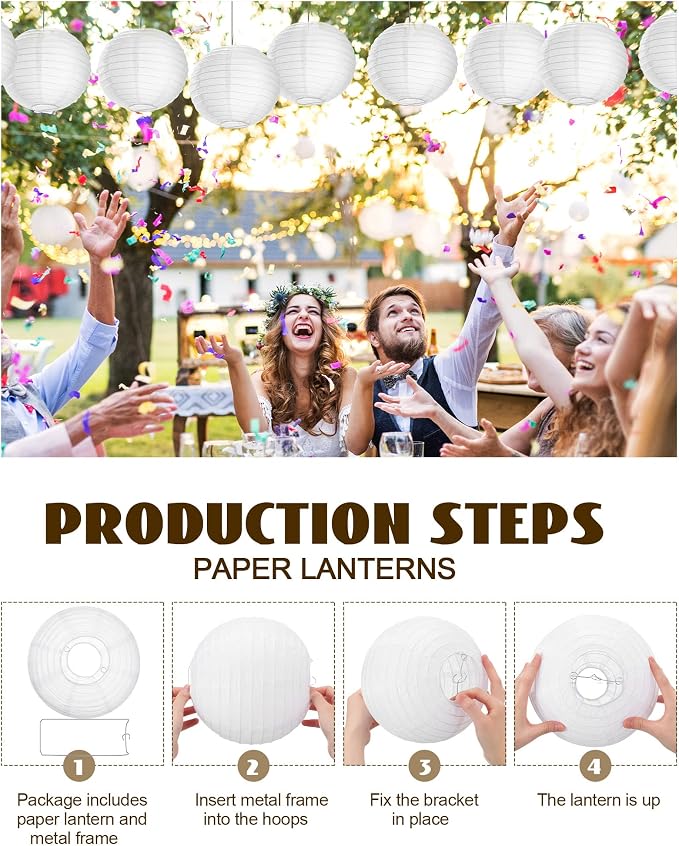 Treela 30 Pack White Chinese Japanese Paper Lanterns Decorative Hanging Round - Image 2