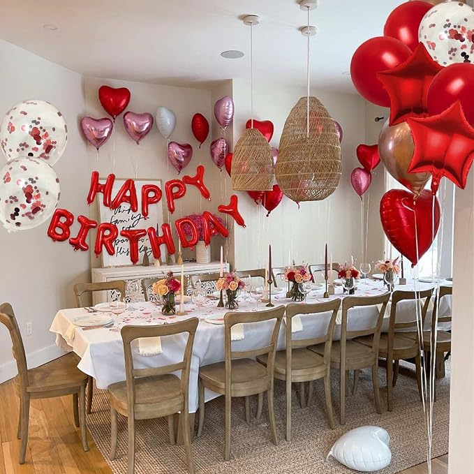 27 Pcs Red Birthday Decorations, 3D Foil Red Happy Birthday Balloon Banner - Image 4