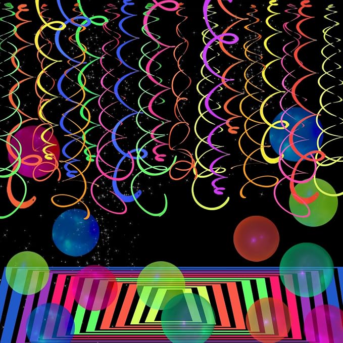 56 PCS UV Colorful Ceiling Swirl Decoration Hanging Paper Neon Streamer - Image 4