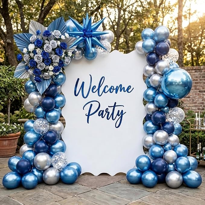Blue and Silver Balloons, 12 Inch Navy Blue Metallic Silver Confetti Balloon - Image 5