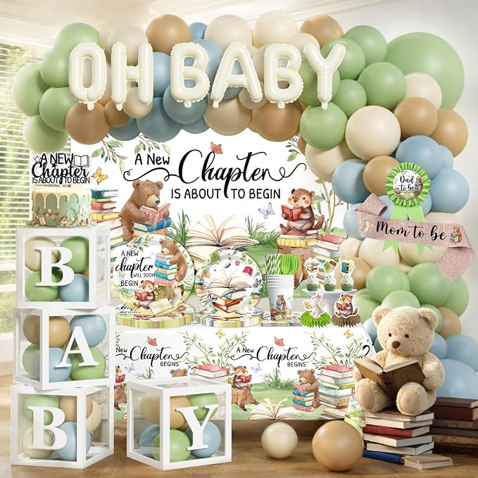 297PCS Cocomigo Green A New Chapter Begins Baby Shower Kit, 25 Guests | by cocomigoPartyHome