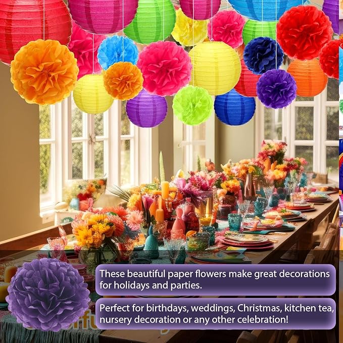 Qimoo 20pcs Dark Purple Paper Pom Poms Decorations, DIY Tissue Paper Flowers - Image 4