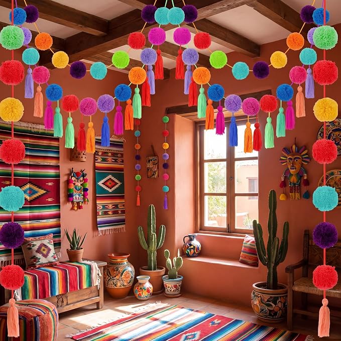 Jecery Yarn Pom Pom Tassel Garland Hanukkah Strand Rainbow Hanging Garland - Image 7