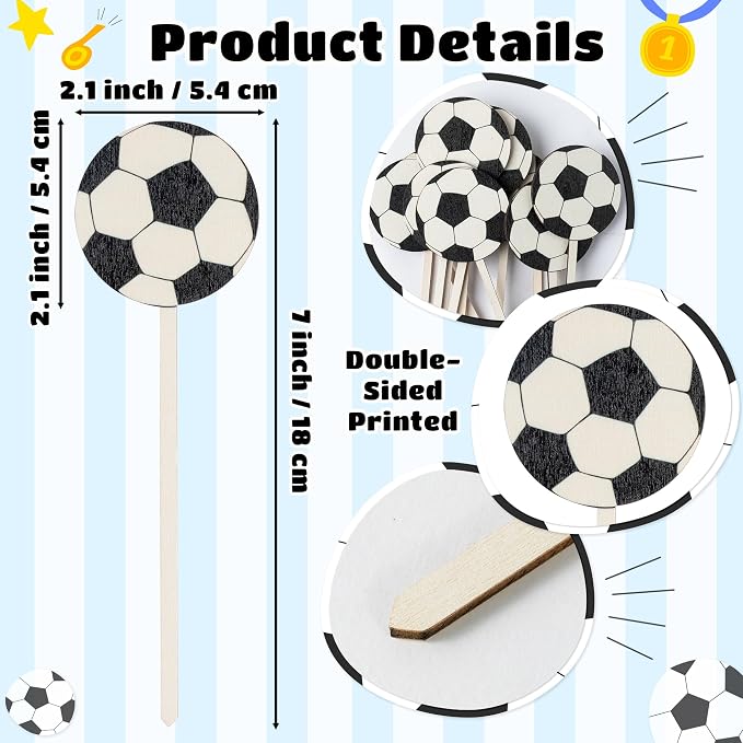 TICIAGA Soccer Wooden Floral Picks - Image 2