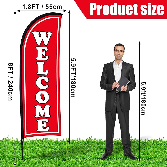 Buryeah 4 Sets Welcome Feather Flag Sign Kit Welcome Banners Swooper Flag - Image 2