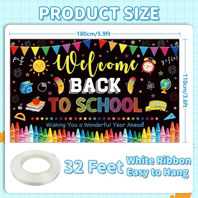 Back to School Decorations, Large 71" x 43" Welcome Back to School Backdrop | - Image 3