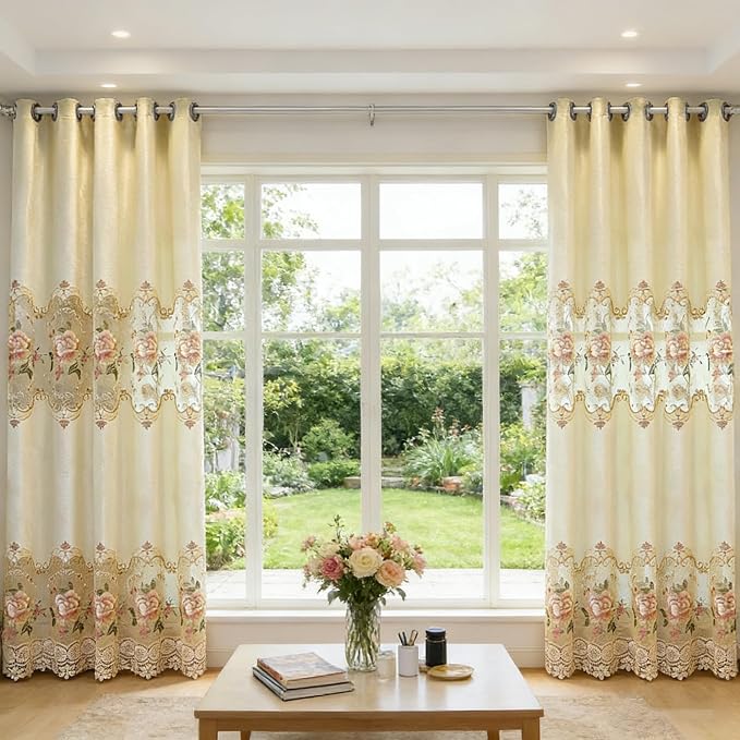 1pc Luxury Peony Embroidery Thermal Insulated Curtain Drape - Image 7