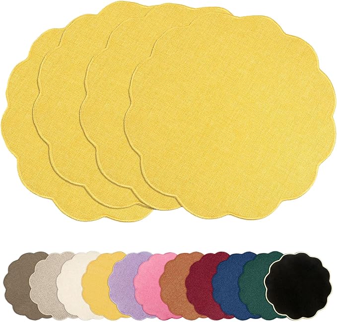AHHFSMEI Round Faux Linen Placemats Set of 4 Heat Resistant Non-Slip Stain by AHHFSMEI