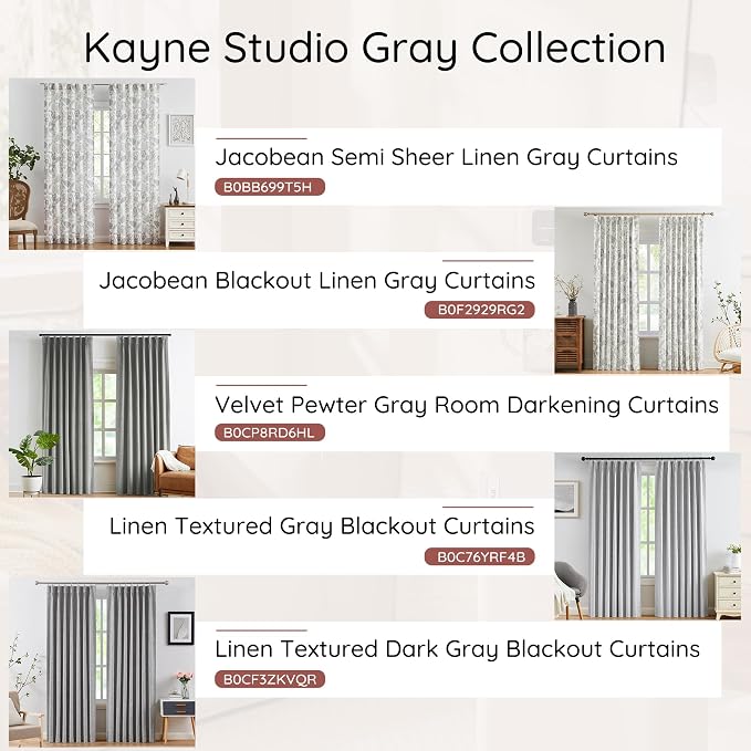 Kayne Studio Linen Grey Curtain Panels Linen Textured Botanical Leaf Print - Image 8