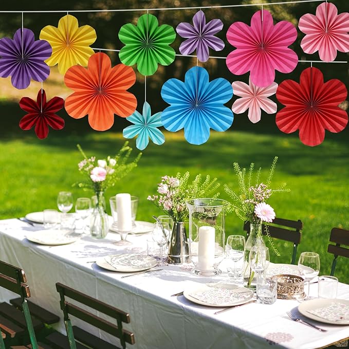 BestoFun 12 PCS Paper Flowers Fans Mexican Party Decorations Paper Flowers Decorations for Wall Girl Groovy Birthday Baby Shower Wedding Bachelorette Room Hanging Décor