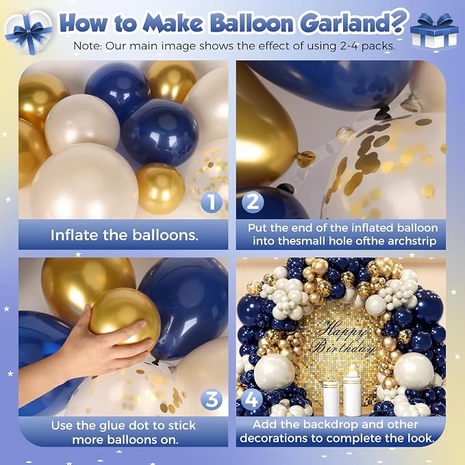 Navy Blue Gold Balloon Arch Garland Kit 153pcs, Double Stuffed Pearl White - Image 4