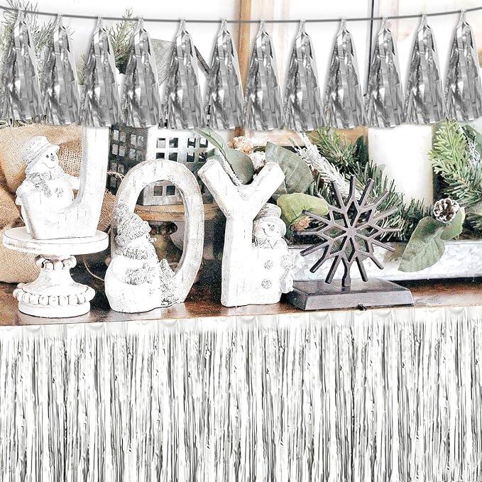 3P Silver Tassel Banner Garland Metallic Foil Fringe Banner Tinsel Tassels - Image 6