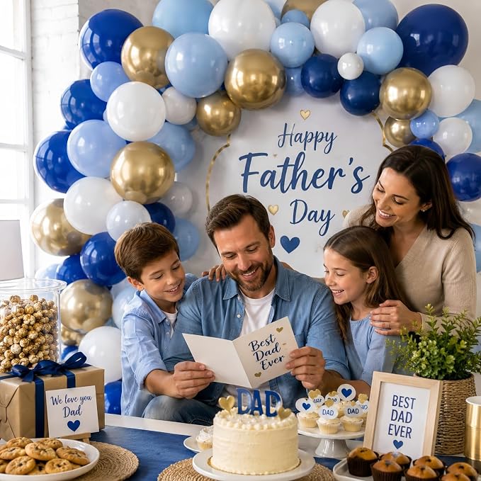Retro Navy Blue Gold and White Balloons, 12inch Pastel Dark Light Blue White - Image 3