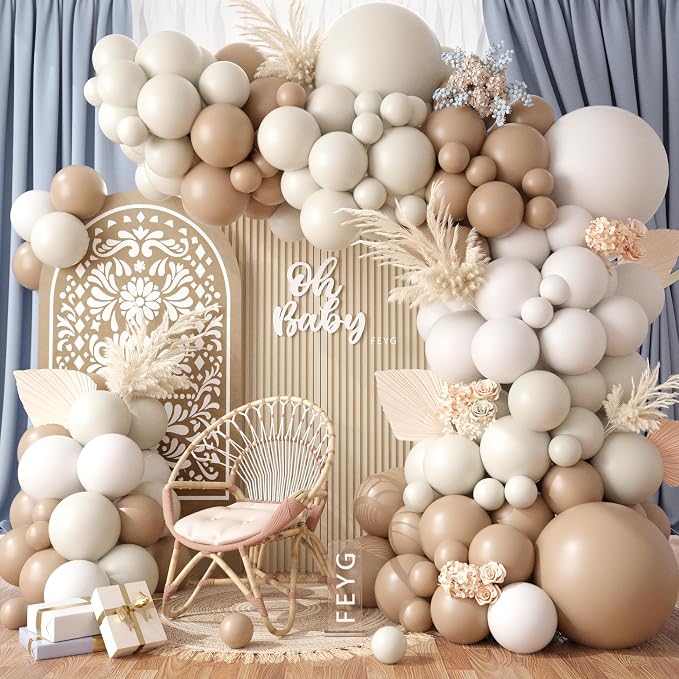 Netural Balloon Garland Arch Kit, Double Stuffed Beige Cream Tan Balloons by FEYG