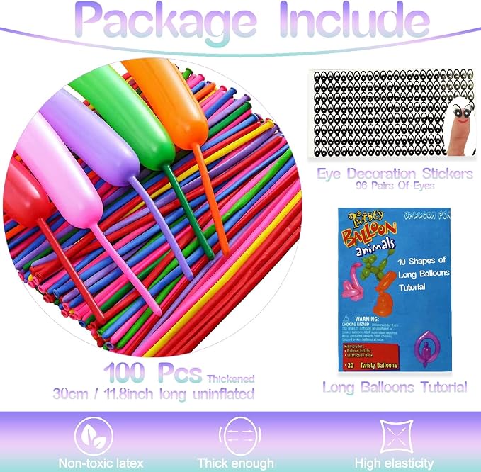 260 Balloons Multicolor, Thickened 100 Pack Long Balloons Twisting Skinny Magic - Image 2