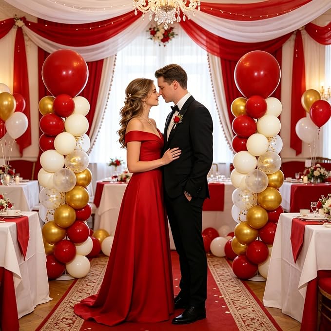 Burgundy Gold White Balloon Column Stand Kit of 2 | 102 Pcs Maroon Sand White - Image 6