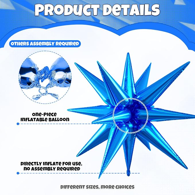 Red Blue Silver Star Balloons, 22/27 Inch Blue and Red Silver Star Shaped - Image 3