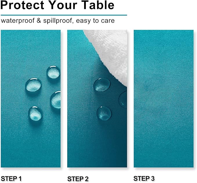 Hiasan Square Tablecloth - Waterproof and Spillproof Washable Fabric Table Cloth for Dining Room Kitchen, Turquoise, 70 x 70 Inch