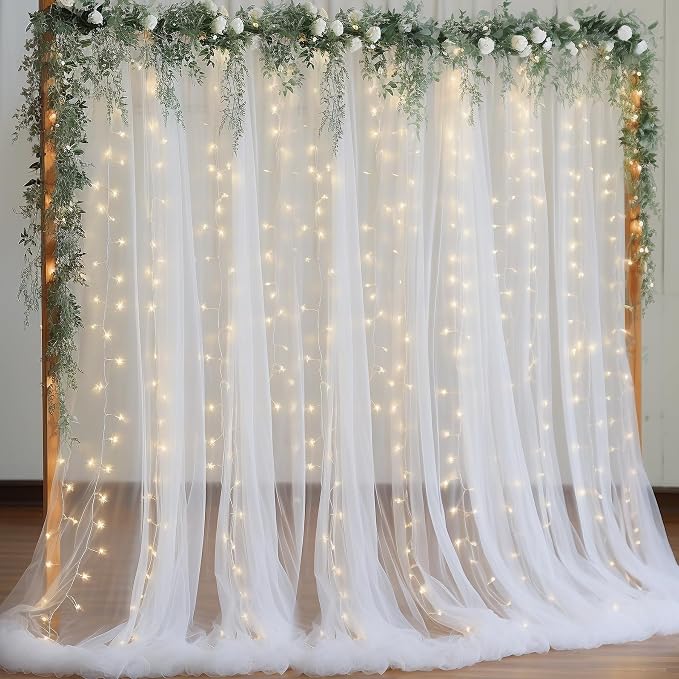 10x8ft White Tulle Backdrop Curtain by Partisky