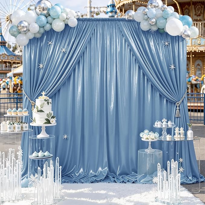 gogoparti 20x10FT Baby Bule Sequin Backdrop Curtain by Gogoparti