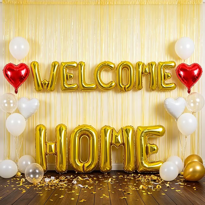 TONIFUL 2 Size Gold WELCOME HOME Foil Letter Balloons Banner Decorations | - Image 6