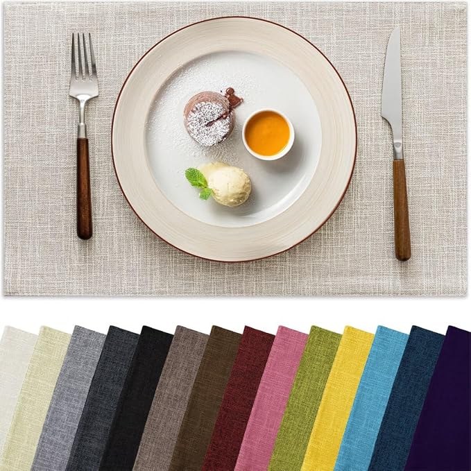 Placemats Set of 6, Bilayer Thickened Linen Place Mats Heat Resistant Machine by Aironment