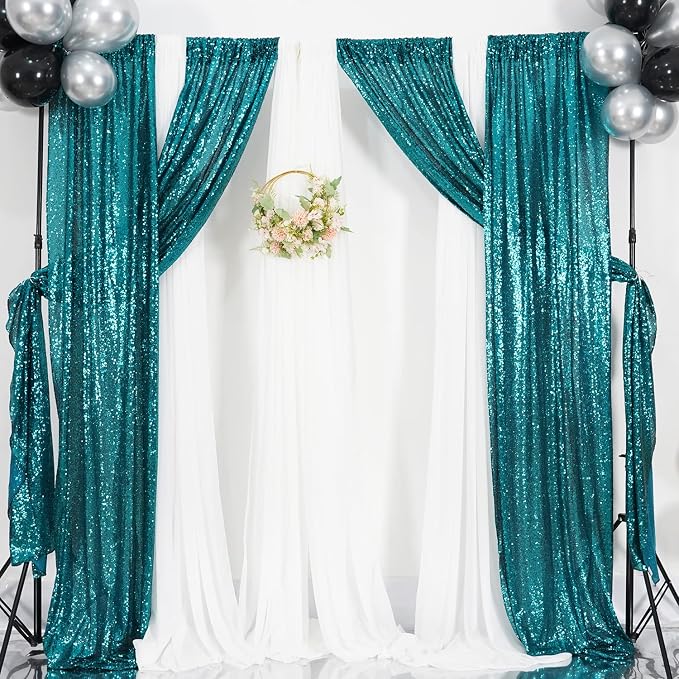 Poise3EHome 2ft x 8ft Teal Sequin Backdrop Curtains 2 Panels - Image 5
