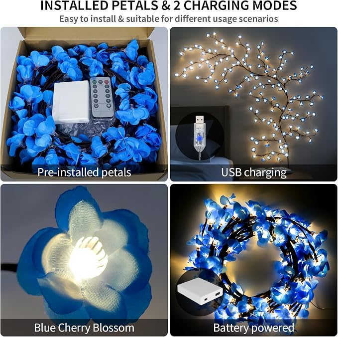 4FT 48LED Blue Cherry Blossom Tree Branch Lights - Image 4
