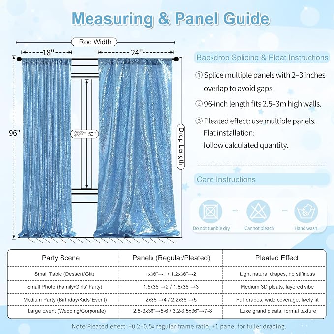 Birthday Backdrop Curtain Baby Blue Shimmer Sequin Backdrop Drapes 6x8FT | - Image 4