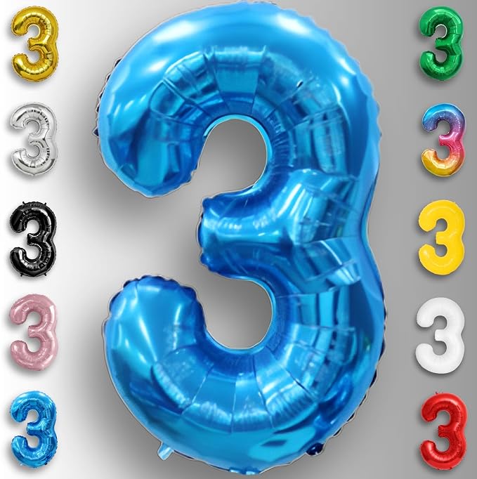 Blue Number Balloon 3 Mylar Foil Balloons 40 inch - Image 3