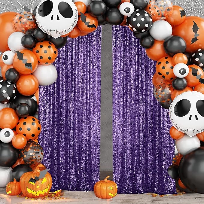 Sugargirl Purple Sequin Backdrop Curtain 2 Panels 2FTx8FT Glitter Purple - Image 3