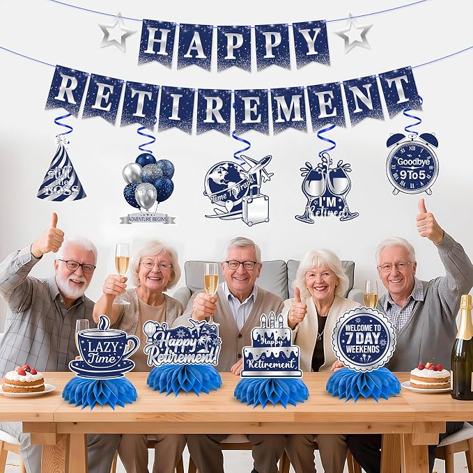 Retirement Party Decorations Set Blue and Silver, Happy Retirement Banner - Image 5