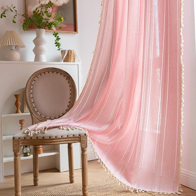 RoomTalks Cute Pink Textured Curtains by RoomTalks