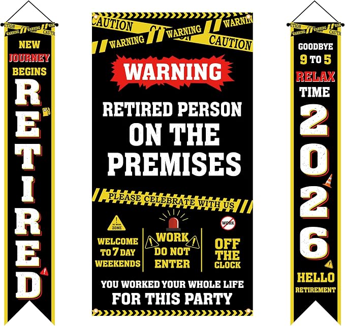 Holkcog Retirement Party Decorations, Caution Logos Retired Person Banner | by Holkcog