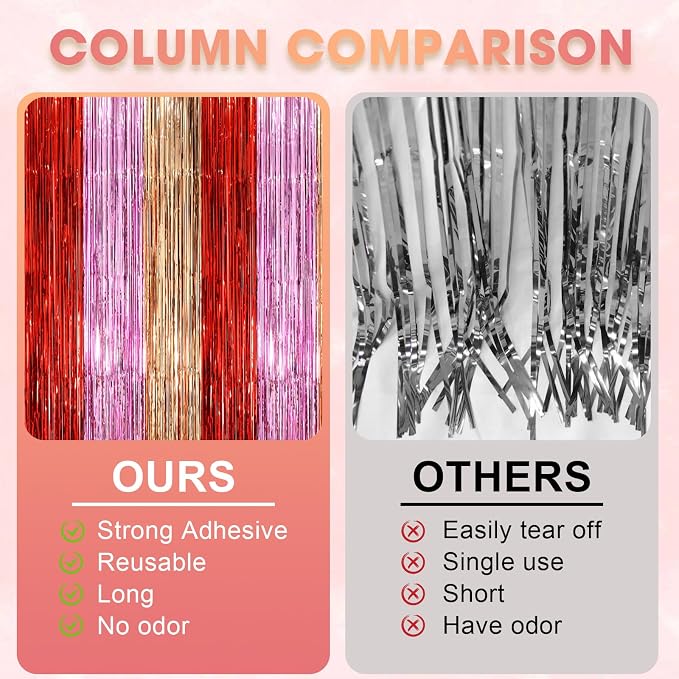 Voircoloria Valentine Foil Fringe Backdrop Curtains, 2 Pack | Tinsel Streamers - Image 4